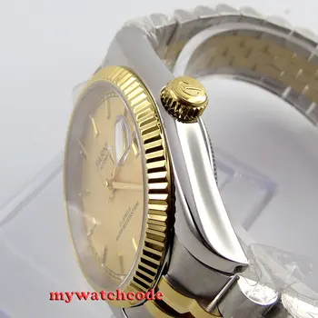 36mm Parnis gold dial Safīra stikla 21 dārgakmeņiem Miyota automātiskā mens watch P409