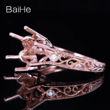 BAIHE Cietā 10K Rose Gold 9.0 mm līdz 10,0 mm Kārta Nav Galvenais Akmens Moderns Fine Jewelry modes Daļēji Mount Dāvanu Gredzens