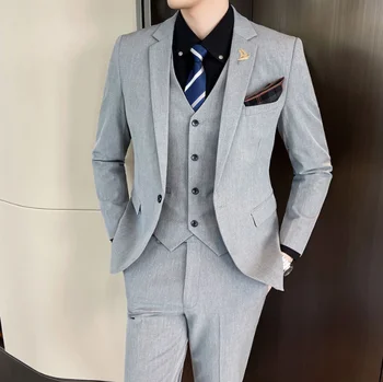( Žakete + Veste + Bikses ) Modes Boutique Mens Pleds Formālas Biznesa Uzvalks 3 Gabals Komplekts Vīriešu High-end Ikdienas Uzvalki, Kāzu Kleitu