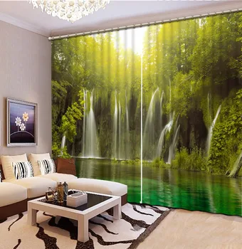 Modernās viesistabas aizkari Ūdenskritums Luksusa Blackout 3D Logu Aizkaru Dzīvojamā Istaba, birojs Guļamistaba