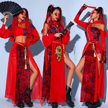 Ķīniešu Stila Sieviešu Džeza Sniegumu Drēbes Sarkanā Svētku Tērpiem, Hip Hop Apģērbu Pieaugušajiem Gogo Deju Skatuves Tērpiem DQS6259