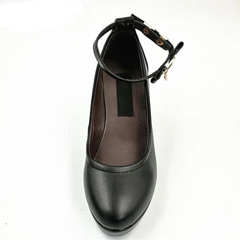 CEYANEAO 2019 sieviešu augstpapēžu kurpes sieviešu melnās sūkņi īstas ādas siksna darba kurpes izmērs 34-43E1488