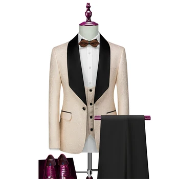 Vīriešu Uzvalki 3 Gabals Ir 2021. Luksusa Zīmolu, Kāzu Uzvalki, Uzvalku Vīriešiem Ziedu Drukāt Vīriešu Uzvalki Balli Posmā Valkā