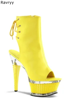 Vasaras Rudens Modes Dzeltena Sieviete sandales zābaki 17CM platforma, papēža Peep Toe Sievietēm īsā boot sieviete, kas rīkojas kluba puses apavi