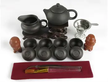 Kopā 17 gab Kung Fu Tējas Komplekts 150ml Tējkanna + Filtrs + 8 glāzes Patiesu Keramikas Drinkware Yixing Tējas Katlā, Violeta Māla Dehua Teaset
