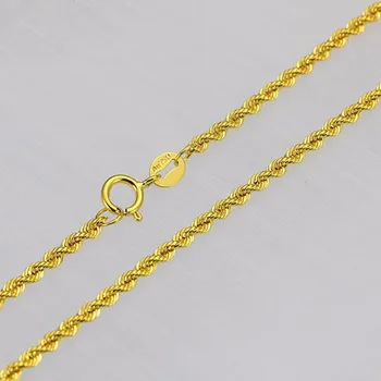 Jaunu Nekustamā 18k Dzeltenā Zelta Ķēdes Sievietes Vīrieši Veiksmi 2mmW Virves, Ķēdes Kaklarota