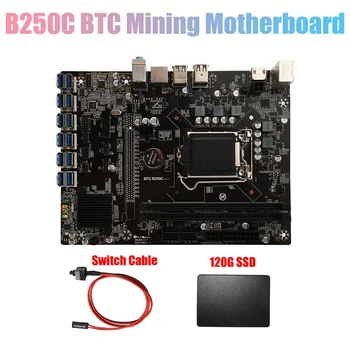 B250C BTC Ieguves Mātesplati ar SSD 120G+Switch Kabeli 12X PCIE, lai USB3.0 GPU Slots LGA1151 Datoru Mātesplati
