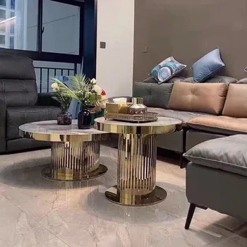 Gaismas luksusa dzīvojamās istabas mājas akmens plātne marmora kafijas galda lielo dzīvokļu vienkārša sānu galda apaļā galda