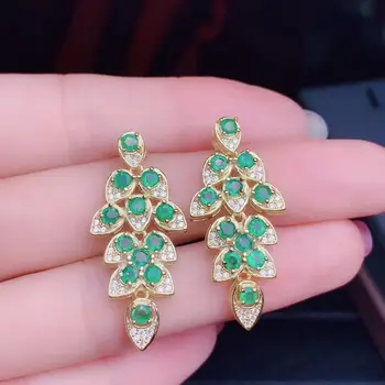 Luksusa zaļais smaragda akmens auskari sievietēm sudraba smalkas rotaslietas sertificēts gem puse, jubileju, dzimšanas dienas dāvanu, zelta krāsa