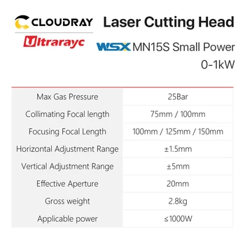 Ultrarayc 0-1000W Lāzera Griešanas Galva WSX MN15S ar QC Šķiedras Socet un Manuālo Fokusēšanu Metāla Griešanas Mašīna