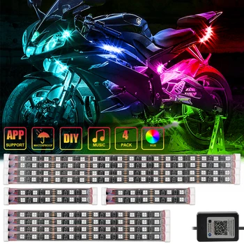 Motocikls Automašīnas Atmosfēru Gaismas RGB LED Underglow Strip Gaismas 12V APP Kontroles Dekoratīvās Lentes Gaismas 12 Režīmā Mūzikas Sinhronizācijas Lampu Komplekts