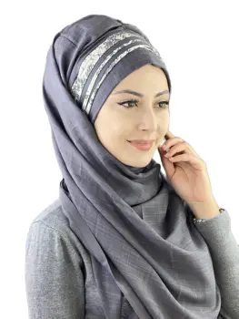 2022 Jaunu Modes Hijab Islāma Sieviešu Ziemas Šalles Musulman Sieviešu Produktus, Cepure, Pelēka Krokodils Modelis Krusta Drapēti Šalle