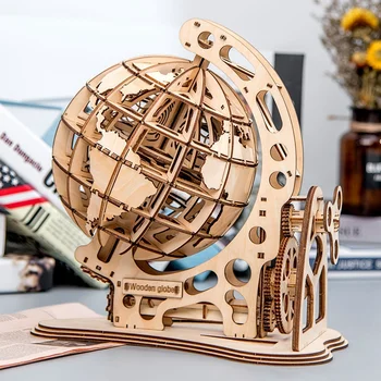Koka Pasaulē Puzzle 3D DIY Mehāniskās Piedziņas Modelis Pārnesumu Pagriezt Montāža Mīklas Mājas Biroja Apdare Rotaļlietas