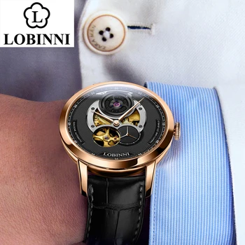 LOBINNI automātisko, mehāniskās skatīties мужские часы vīriešu rokas pulksteņi montre homme ādas nerūsējošā tērauda siksniņa luksusa rokas pulkstenis