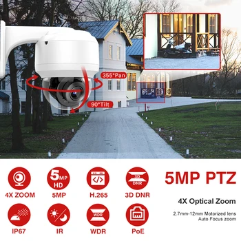 VIKYLIN 5MP PTZ IP Camera PoE 2.8-12mm Auto Fokusu 4X TĀLUMMAIŅAS Atklāt MIC KĪN Hikvision Saderīgu Plug&Play Drošības Dome Kamera