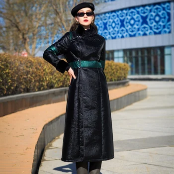 Ziemas Austrumu Qipao kleita sieviešu modes mūsdienu cheongsam elegants tang uzvalks drēbes mongoļu stilā āzijas Kleita