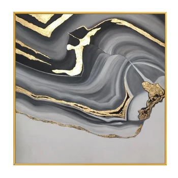 Amerikāņu stilā, ar Roku apgleznotus Eļļas Gleznas Melnā un Baltā Lievenis Gaismas Zelta Abstraktās Gleznas Mūsdienu Luksusa Dzīvojamās Istabas Backd